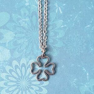 Four Leaf CLOVER Stainless Steel Charm Chain Necklace 24" IRISH Good Luck